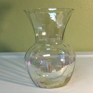Optic Ribbed Iridescent Clear Glass Vase
